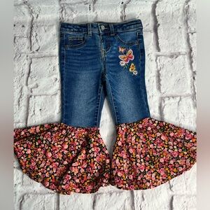 Upcycled girls flare bell bottoms size 3t floral